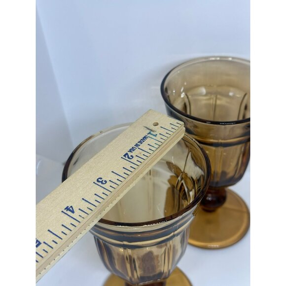 VTG Noritake Provincial Paneled Brown 5.5 inch tall Glass Water Goblet Set of 4 - Picture 6 of 8